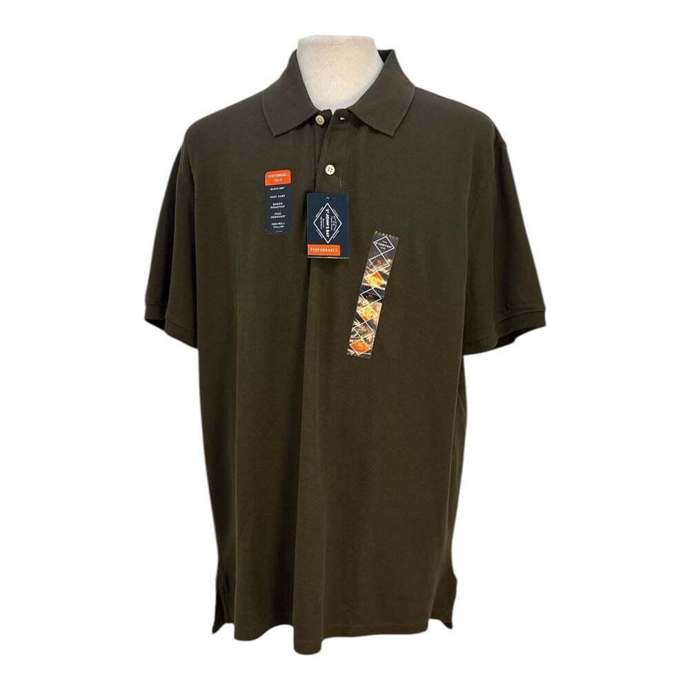 NWT St John's Bay Men's XL Olive Green Performance Polo Button Shirt